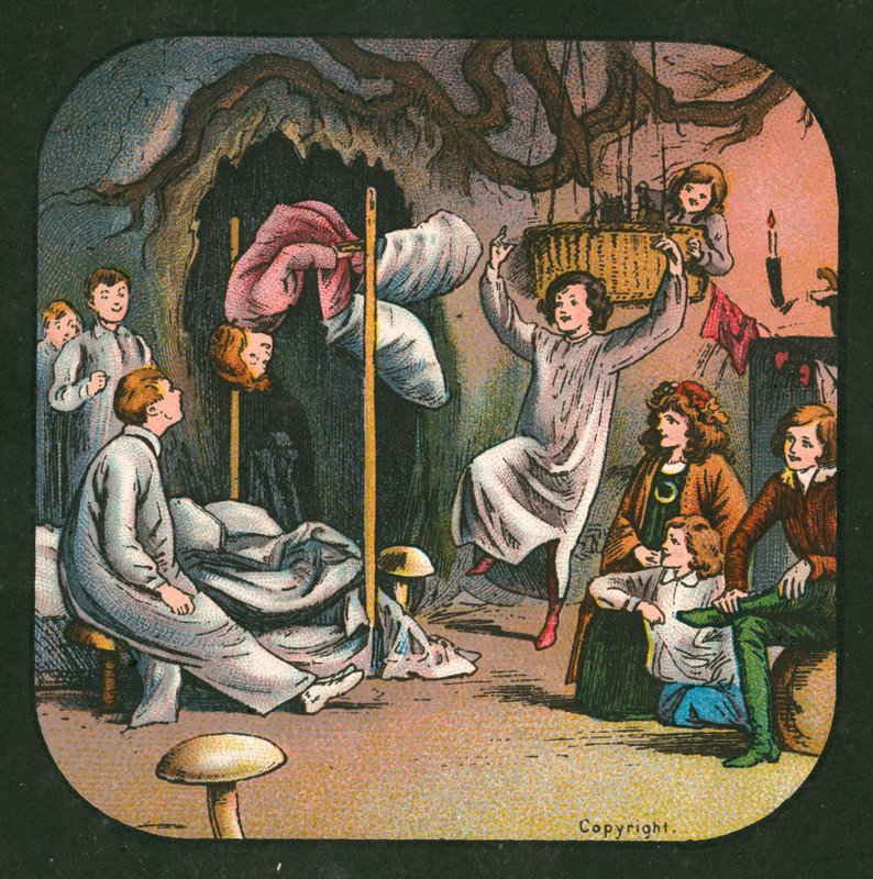 Peter Pan, lanternskiva, c 1910 (färg litho) av English School