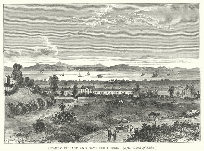 Picardy Village och Gayfield House (gravyr) av English School