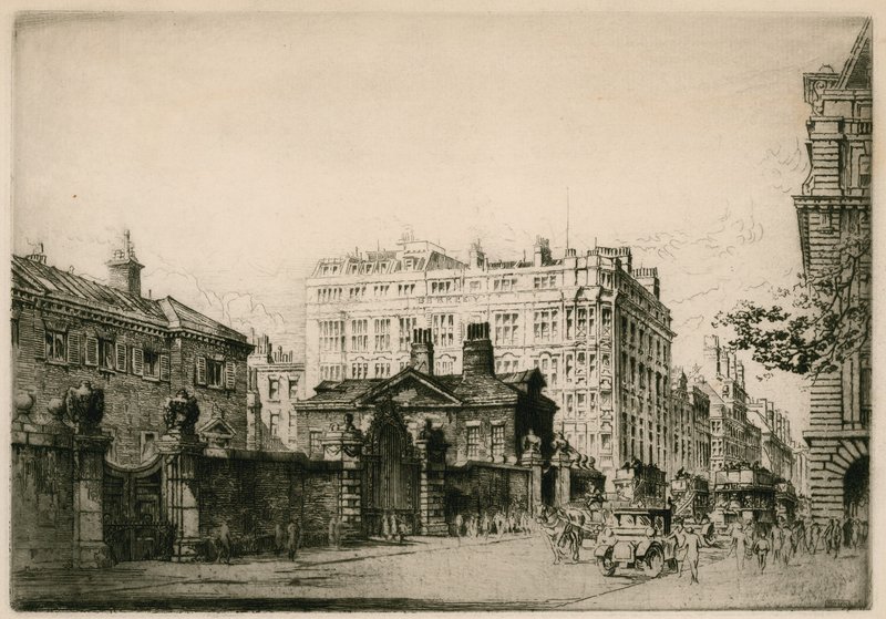 Piccadilly och Devonshire House, London av English School