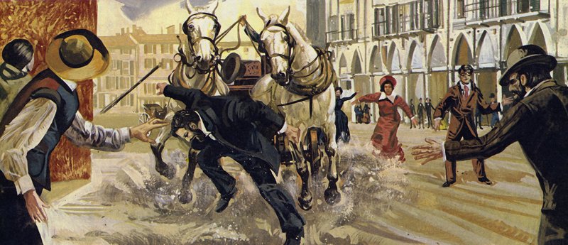 Pierre Curie halkade när han korsade vägen och ramlade under en häst och vagn av English School