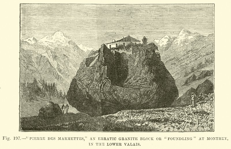 Pierre des Marmettes, ett oberäkneligt granitblock eller fyndling vid Monthey, i Nedre Valais av English School