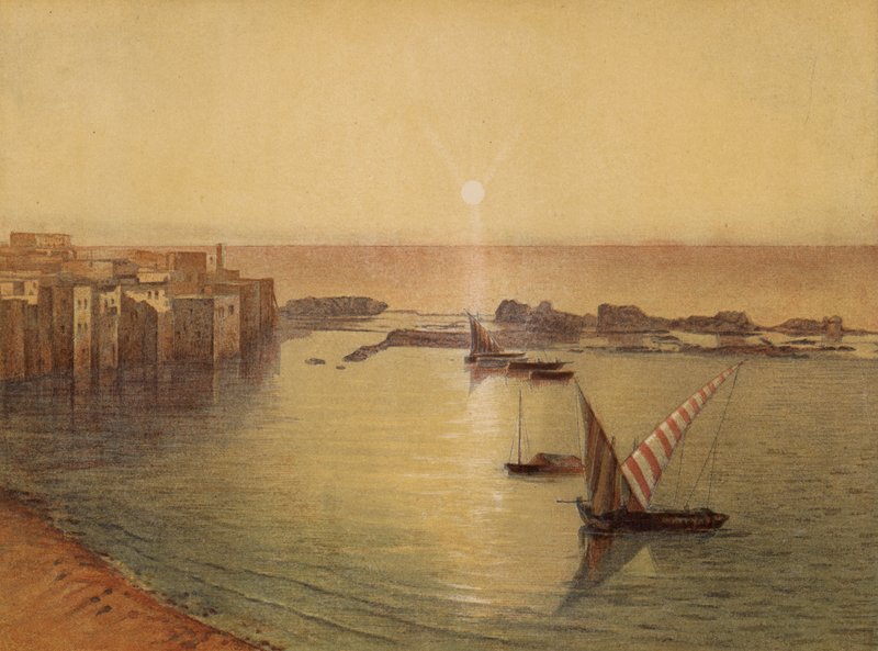 Platser som nämns i Bibeln: Sidon, Södra sidan och antika hamnen (chromolitho) av English School