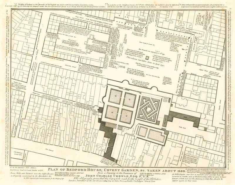 Plan av Bedford House, Covent Garden, London, tagen omkring 1690 av English School