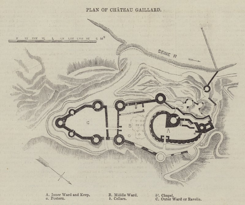 Plan av Chateau Gaillard (gravyr) av English School