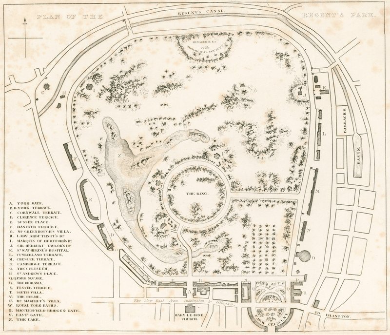 Plan av Regents Park, London av English School