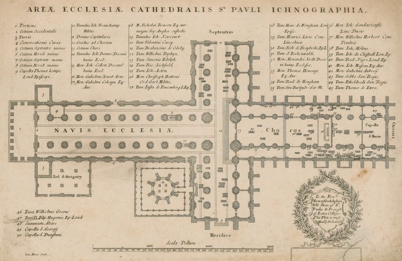 Plan över St Pauls Cathedral, London av English School