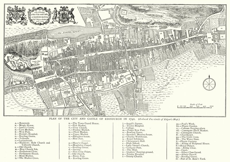 Plan över staden och slottet i Edinburgh 1742 (gravyr) av English School