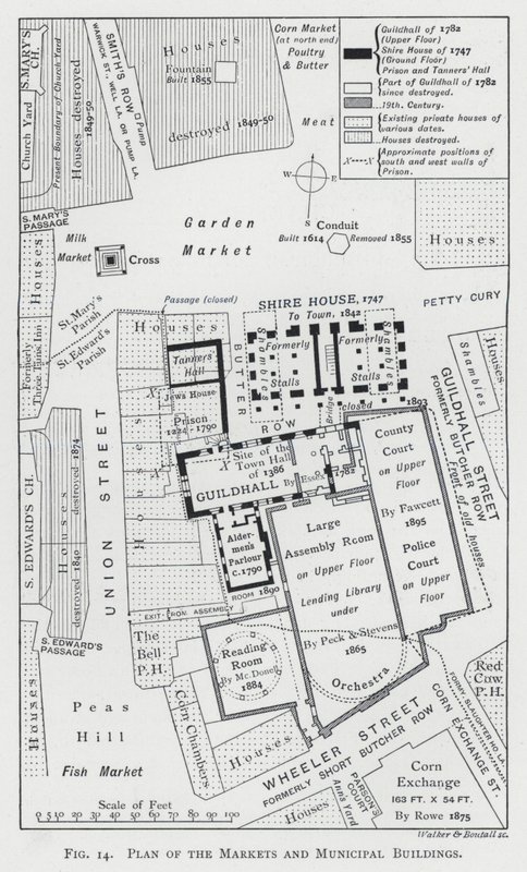 Plan över marknaderna och kommunala byggnader (gravyr) av English School