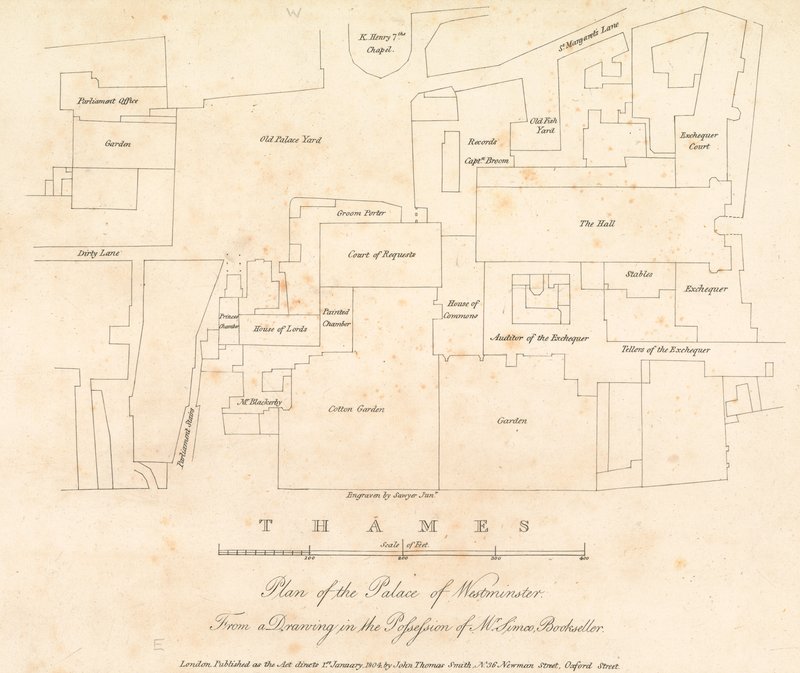 Plan över Palace of Westminster, London av English School