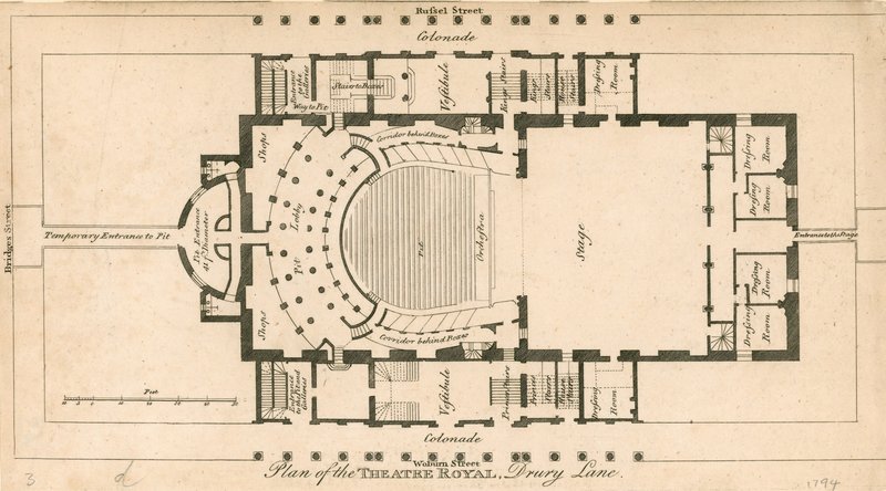 Plan av Theatre Royal, Drury Lane, London av English School