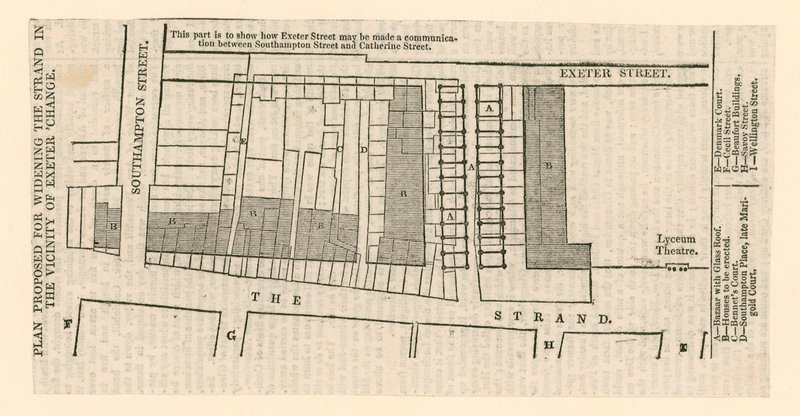 Plan föreslagen för breddningen av The Strand i närheten av Exeter Change av English School