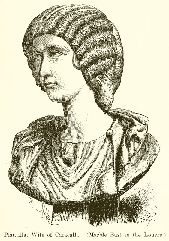 Plautilla, hustru till Caracalla. (Marmorbyst i Louvren) (gravyr) av English School