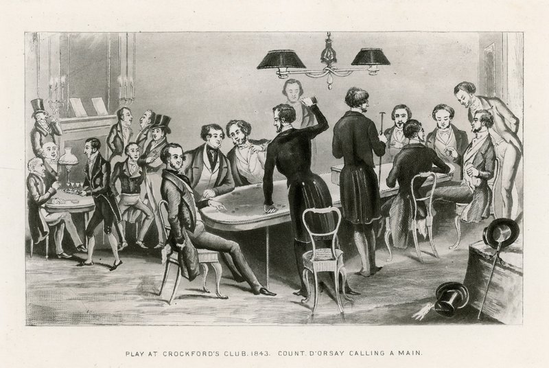 Spela på Crockfords Club, 1843. Greve DOrsay kallar en Main av English School