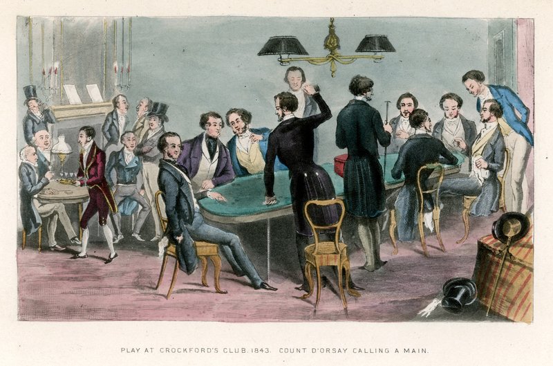 Spela på Crockfords Club, 1843; Greve DOrsey ringer en huvudman av English School