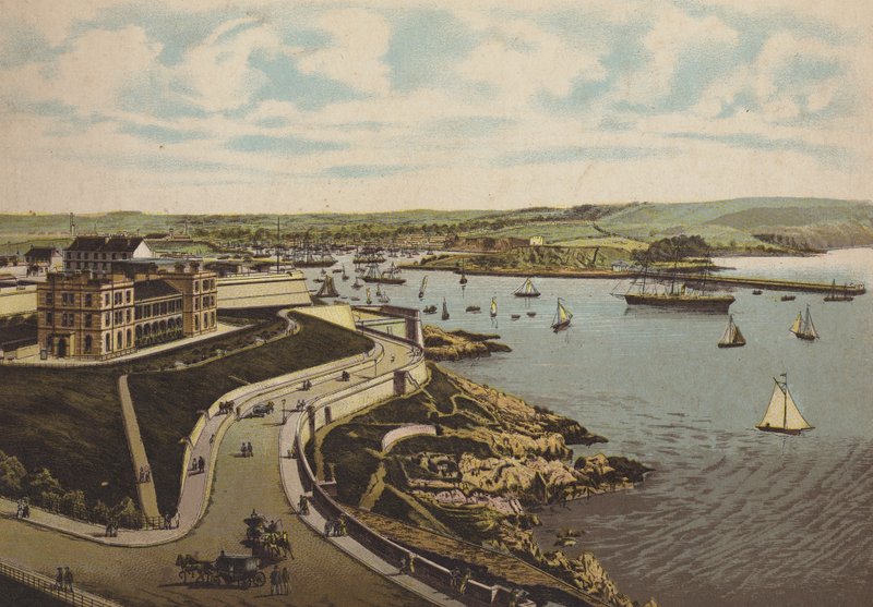 Plymouth: Biological Institute och Cattewater (färg litho) av English School