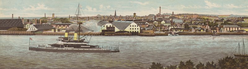 Plymouth: Devonport och HMS Devastation (färg litho) av English School