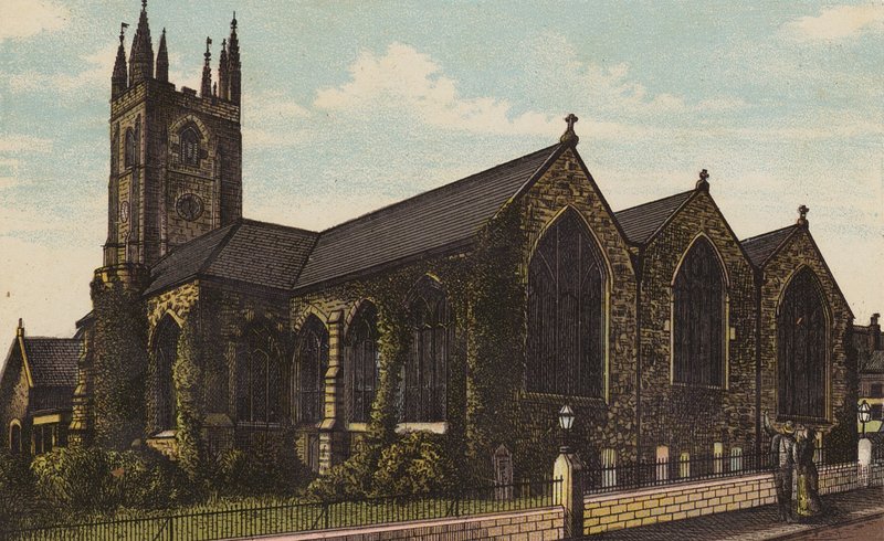 Plymouth: St Andrews Church (färg litho) av English School