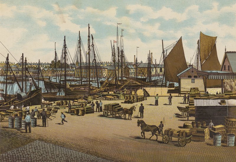 Plymouth: The Barbican, Plymouth (färg litho) av English School