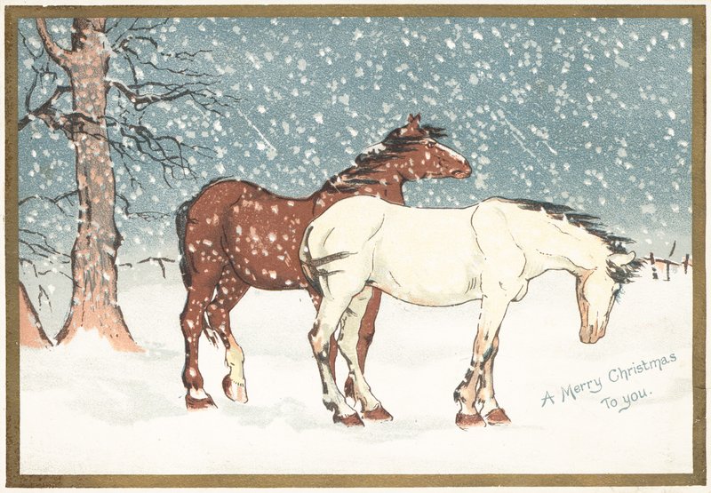 Ponnyer i snön, julkort av English School