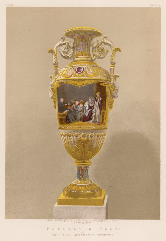 Porslinsvas från Kejserliga manufakturen, S:t Petersburg (chromolitho) av English School