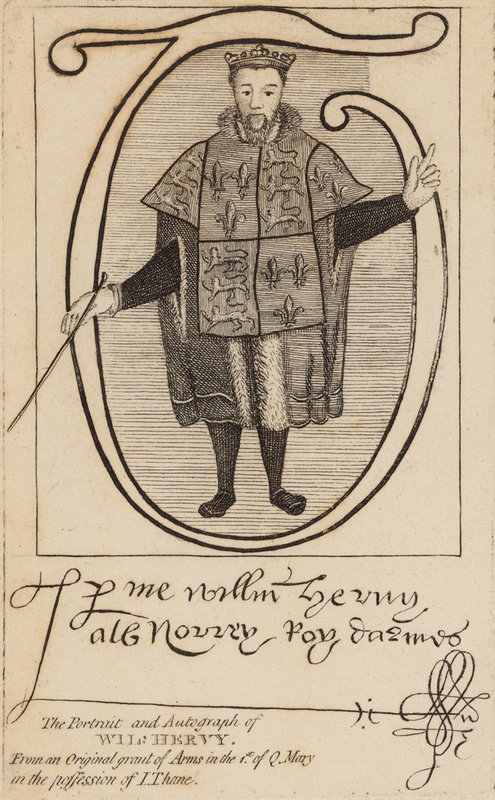 Porträtt och autograf av Wil Hervy (William Harvey) av English School