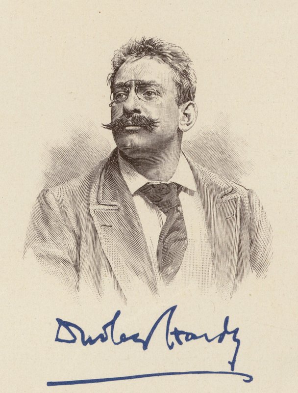 Porträtt av Dudley Hardy, karikatyrtecknare (färglitografi) av English School