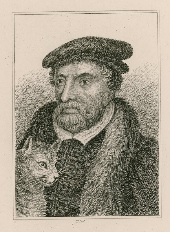 Porträtt av Sir Richard Whittington och katt, annars Dick Whittington, Londons borgmästare av English School