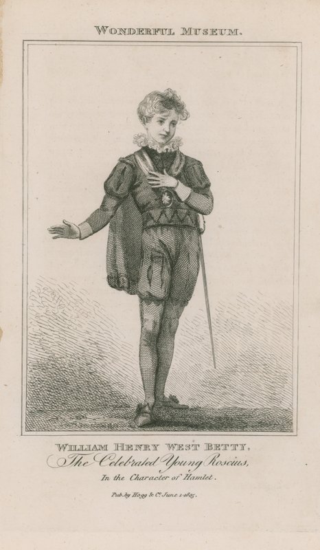 Porträtt av William Henry West Betty som Hamlet av English School
