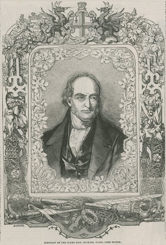 Porträtt av högern Hon Michael Gibbs, borgmästare av English School