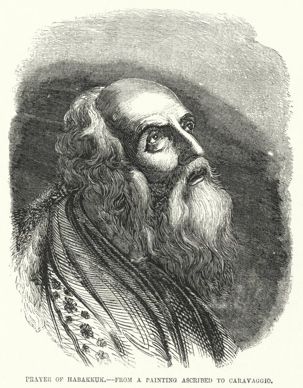 Habakkuks bön, från en målning tillskriven Caravaggio (gravyr) av English School