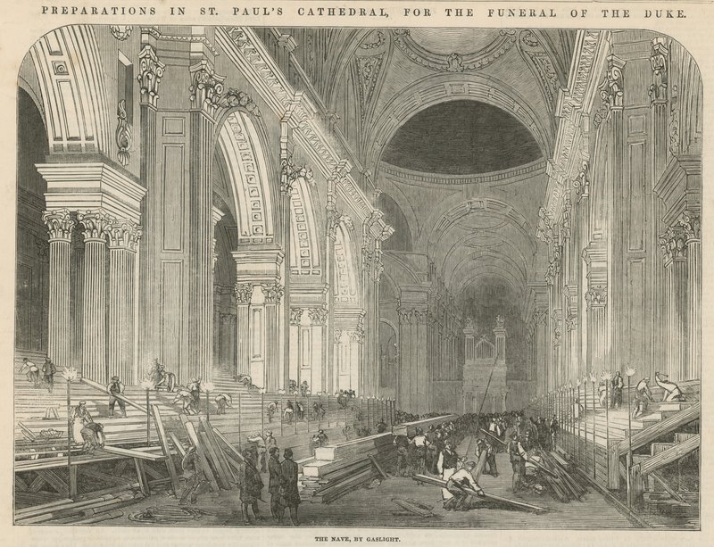 Förberedelser i St Pauls Cathedral för begravningen av hertigen av English School