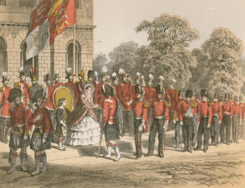 Presentation av Krimmedaljer av Hennes Majestät, Horse Guards, London av English School