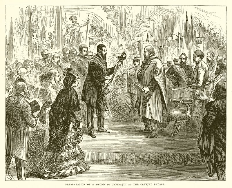 Presentation av ett svärd för Garibaldi på Crystal Palace av English School