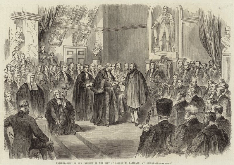 Presentation av Londons frihet för Garibaldi på Guildhall av English School