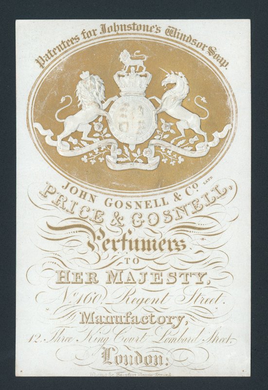 Price och Gosnell, Parfymörer till Hennes Majestät, handelskort av English School