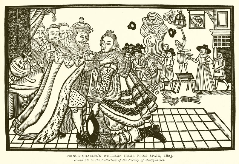 Prins Charles Välkommen hem från Spanien, 1623 av English School