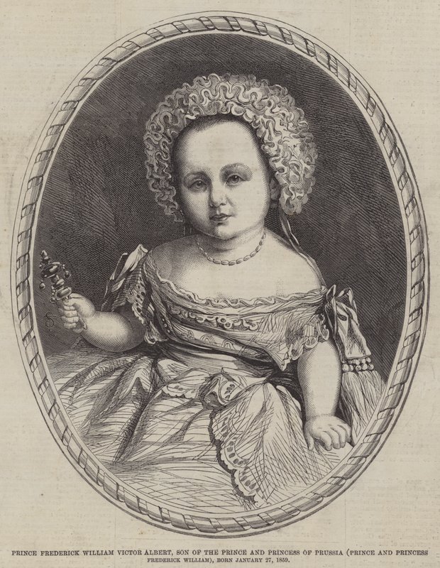 Prins Frederick William Victor Albert, son till prinsen och prinsessan av Preussen (prins och prinsessa Frederick William), född 27 januari 1859 (gravyr) av English School
