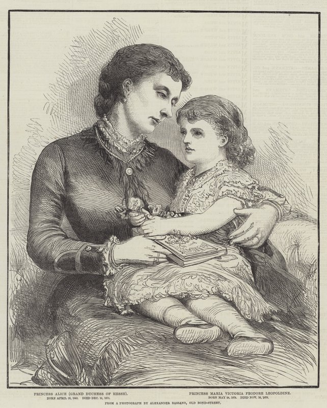 Prinsessan Alice och hennes dotter (gravyr) av English School