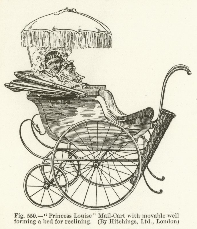 Princess Louise Mail-Cart med flyttbar brunn som bildar en säng för vila, av Hitchings, London av English School