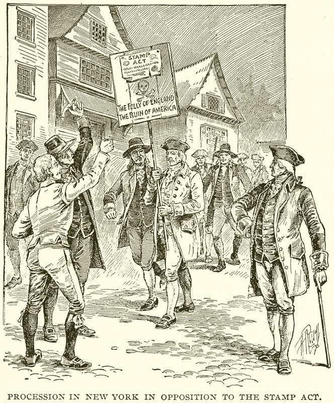 Procession i New York i opposition mot stämpellagen av English School