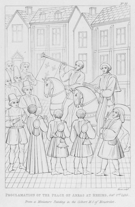 Proklamation av freden i Arras i Reims, 2 oktober 1435 (gravyr) av English School