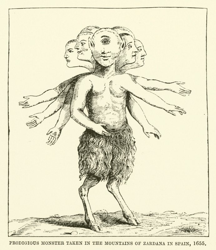 Fantastiskt monster taget i bergen i Zardana i Spanien, 1655 av English School