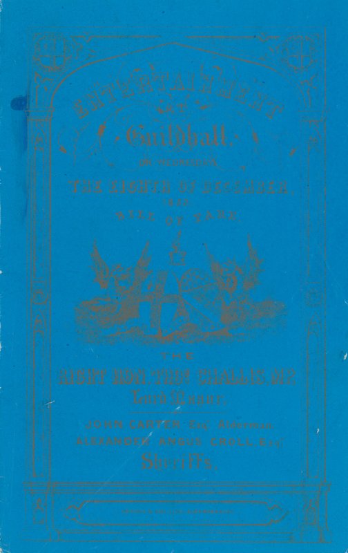 Program för middag i Guildhall, London, den 8 december 1852 av English School