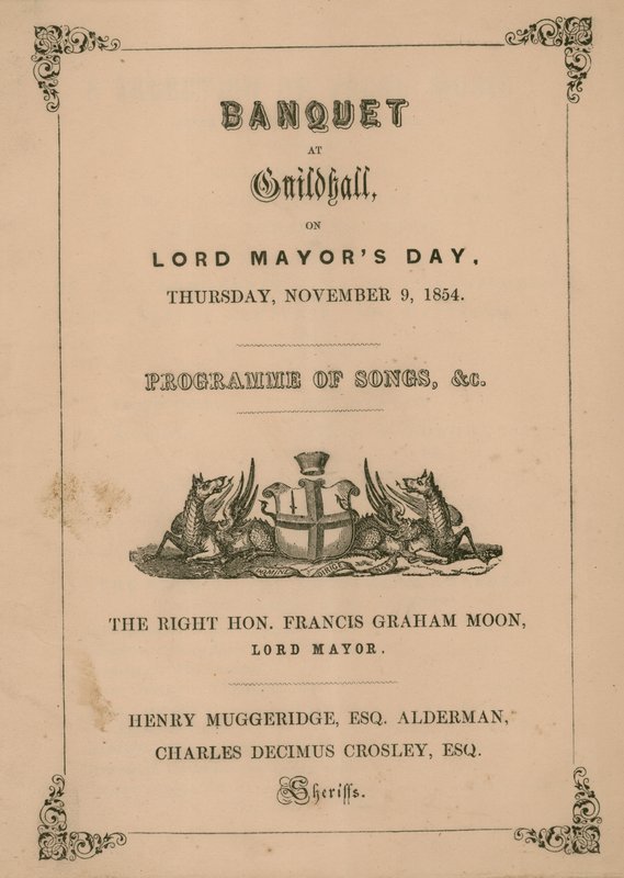 Program för banketten i Guildhall, London, den 9 november 1854 av English School