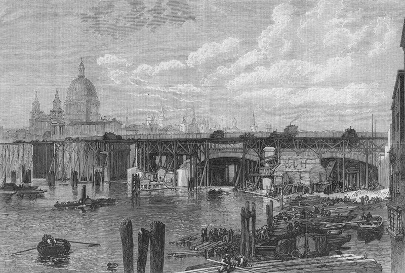 Framsteg i byggandet av den nya Blackfriars Bridge av English School