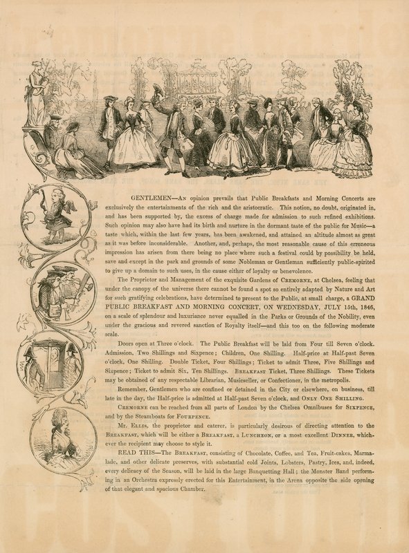Reklambroschyr för en stor offentlig frukost och morgonkonsert den 15 juli 1846 av English School