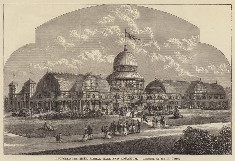 Föreslagen Southsea Floral Hall and Aquarium (gravyr) av English School
