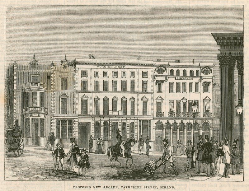 Föreslagen ny arkad, Catherine Street, Strand, London av English School