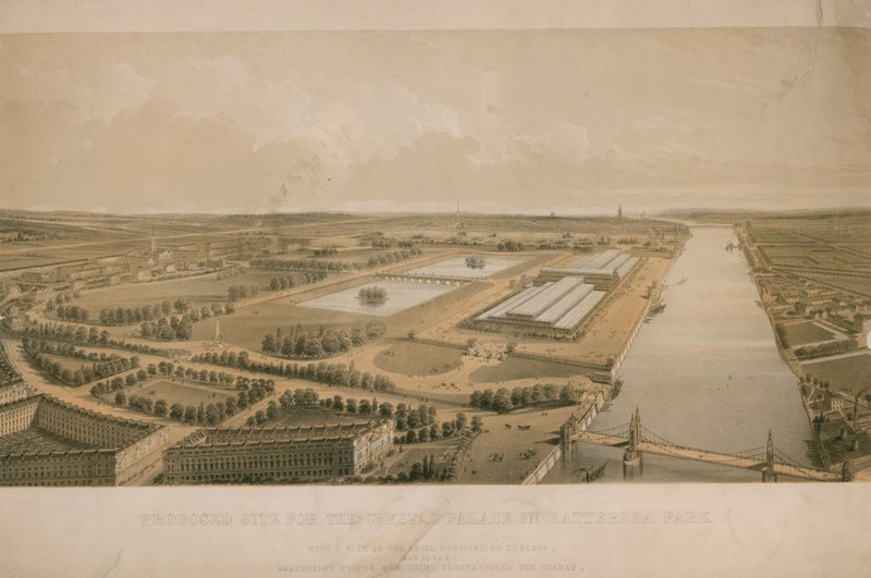 Föreslagen plats för Crystal Palace i Battersea Park av English School