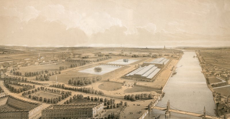 Föreslagen plats för Crystal Palace i Battersea Park av English School